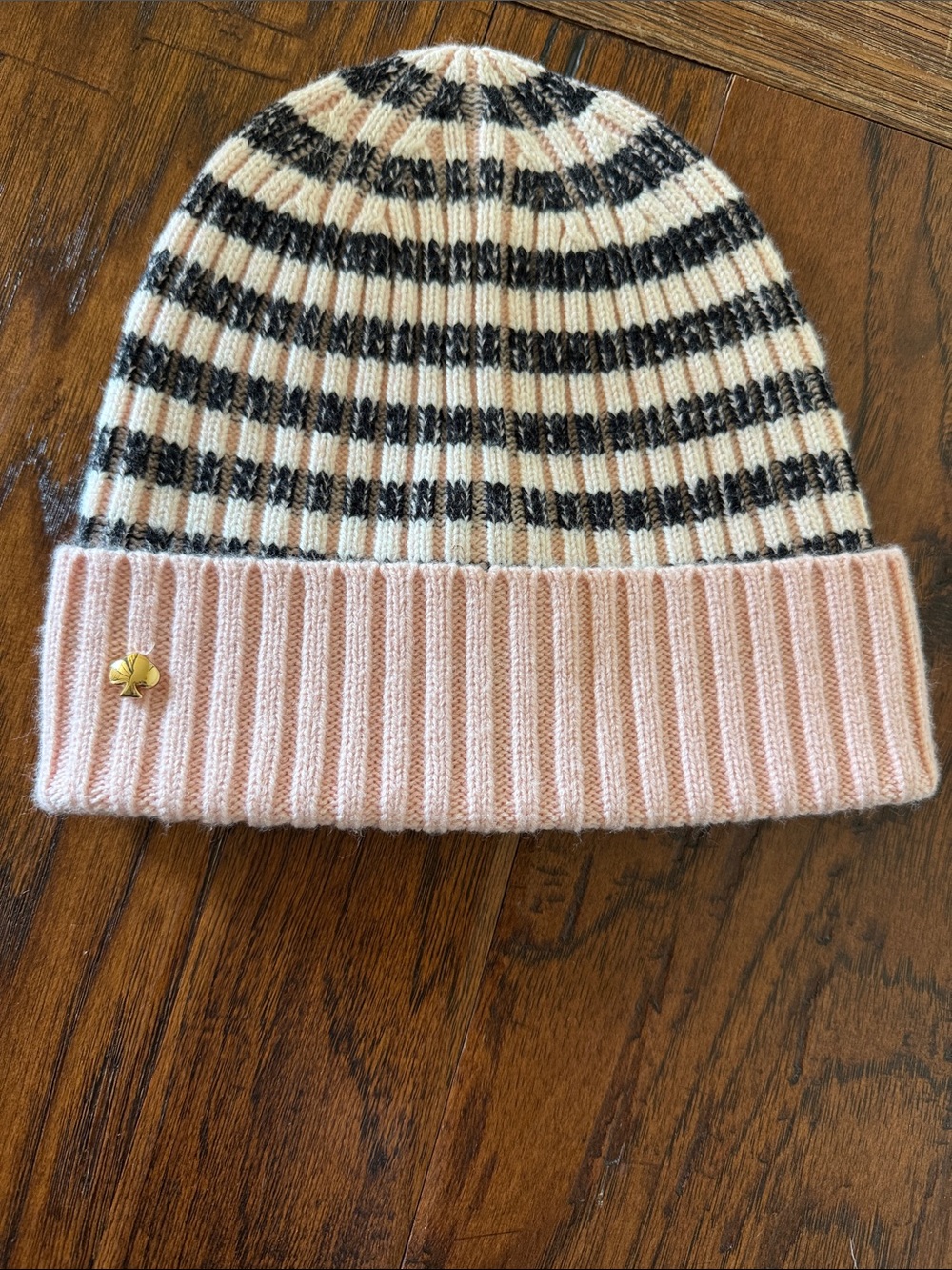 kate spade Pink and Black Striped Knit Beanie